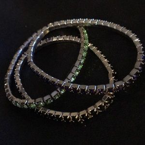 Swarovski stretch bracelets (3). Grn/Blk/Purple